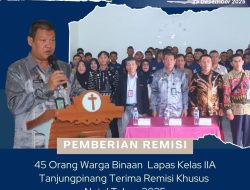45 Warga Binaan Lapas Kelas IIA Tanjungpinang Terima Remisi Khusus Natal 2025
