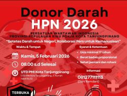 HPN 2026, PWI Tanjungpinang Besok Gelar Donor Darah Di UTD PMI Tanjungpinang